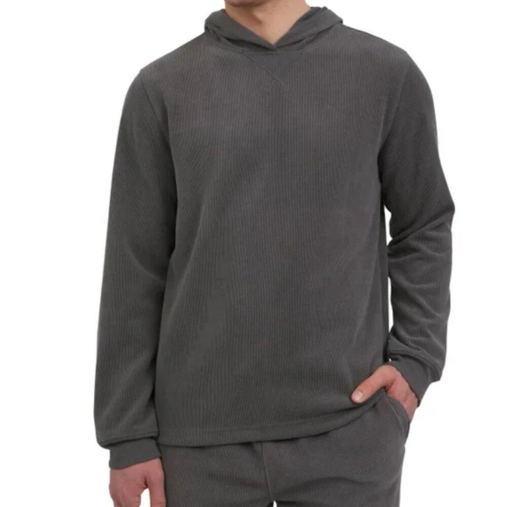 Eddie Bauer Men's Size Large Gray Textured Lounge Hoodie Sweatshirt NWT